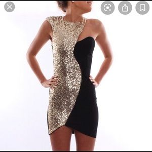 One Shoulder, Gold Sequins Dress